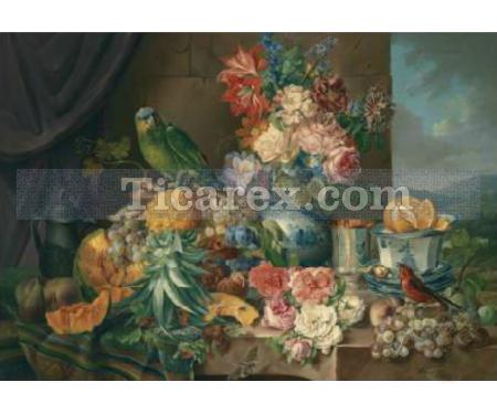 Çiçekler ve Papağan Yapboz - 2000 Parça Puzzle | 68x97 cm - Resim 1