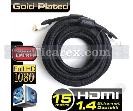 Dark HDMI ( M ) - HDMI ( M ) - Altın Uçlu Görüntü Kablosu V1.4 3D ve Ağ Destekli | 15 m - Resim 1