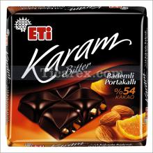 Eti Karam Bitter %54 Kakaolu Bademli Portakallı Kare Çikolata | 80 gr